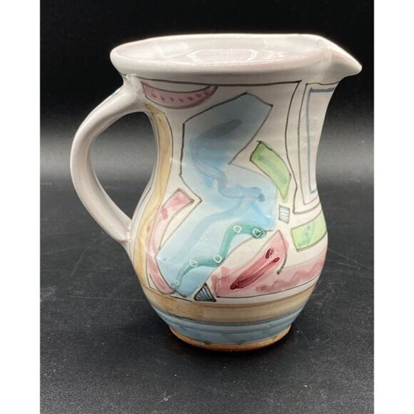 Vivian Jehn Redware Pottery 5” Pitcher Mackenzie Childs Style Pastel Colors - Picture 9 of 12